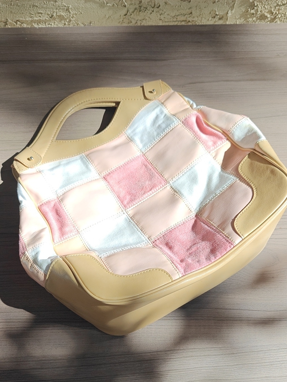 One Of Kind Liz Claiborne Patchwork Pastel Leather Tote Bag - Pink,Cream & White